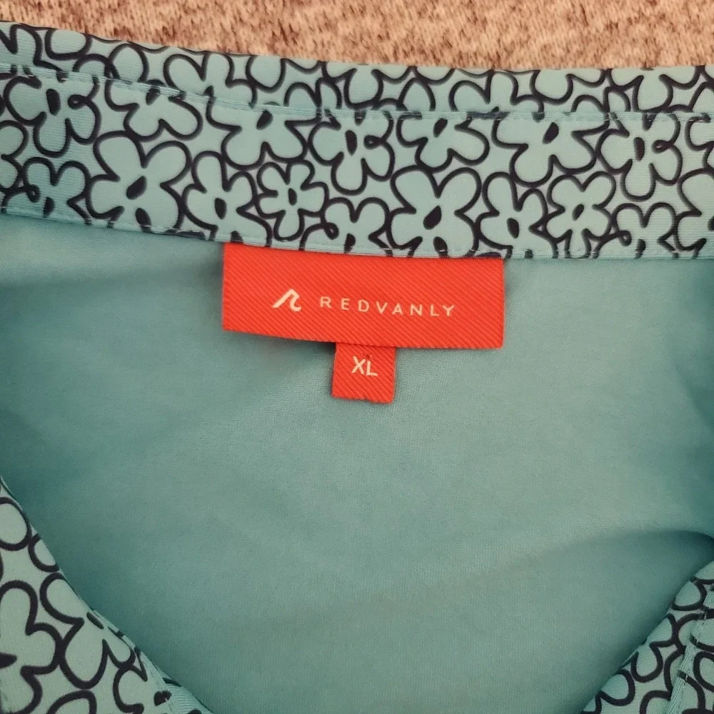(New) Redvanly Men's XL Floral Blue Golf Performance Polo Shirt $110 NWT - Picture 2 of 8